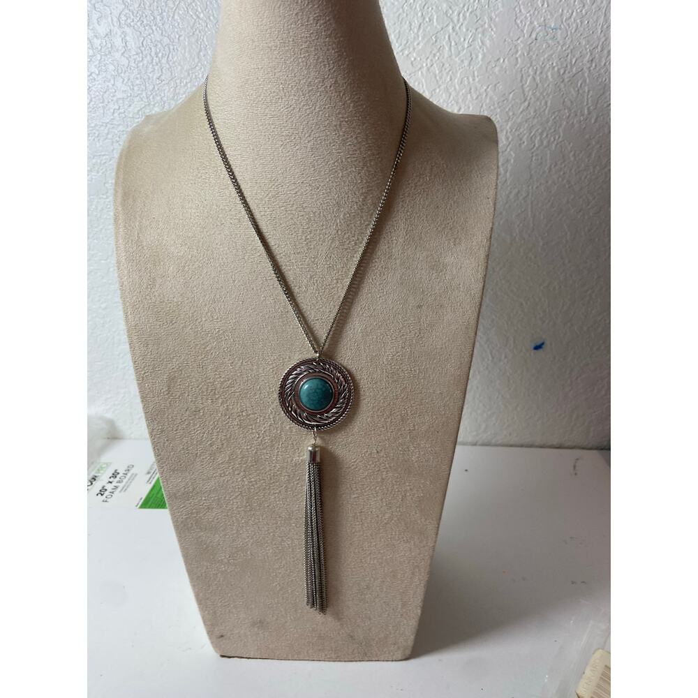 Boho Tassel Necklace with Turquoise Cabochon